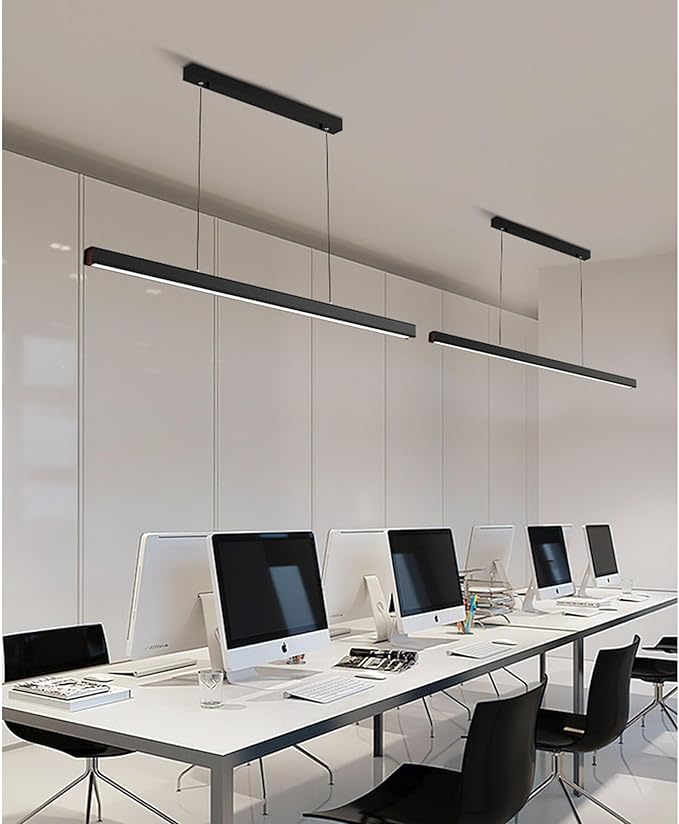 Linear LED Island Chandelier, Dining Room Hanging Lighting Fixtures, Kitchen Island Billiard Room Office Bar Hanging Light 100m,Black) - Image 2