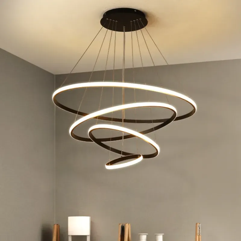Black 4-Ring Round Height Adjustable Dining Room Dining Table Office Kitchen Hotel Hanging LED lamp - Image 5
