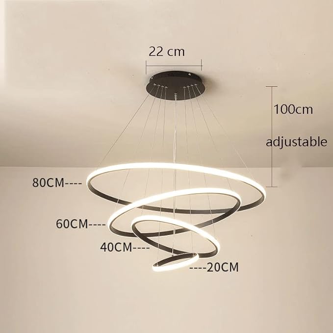 Black 4-Ring Round Height Adjustable Dining Room Dining Table Office Kitchen Hotel Hanging LED lamp - Image 4