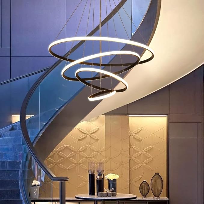 Black 4-Ring Round Height Adjustable Dining Room Dining Table Office Kitchen Hotel Hanging LED lamp - Image 3