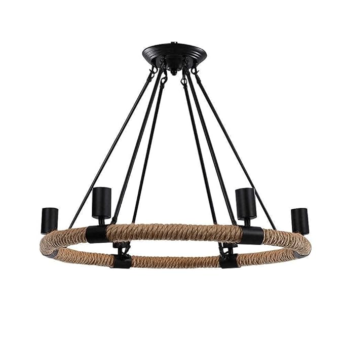 Retro Style Jute Rope Hemp Round Chandelier 6 Heads Pendant Hanging Island Fixture Ceiling Lamp - Image 6