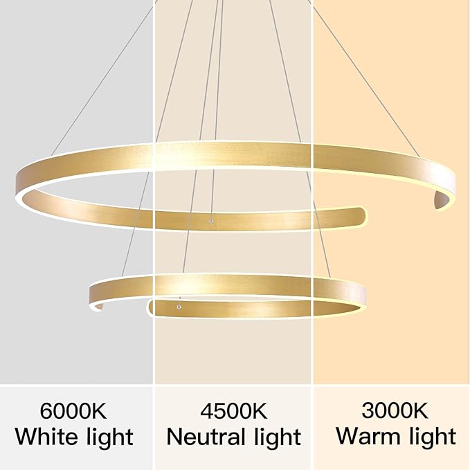 2 Circular Rings LED Chandeliers Fixture | Adjustable Ceiling Hanging Lamp - Image 3