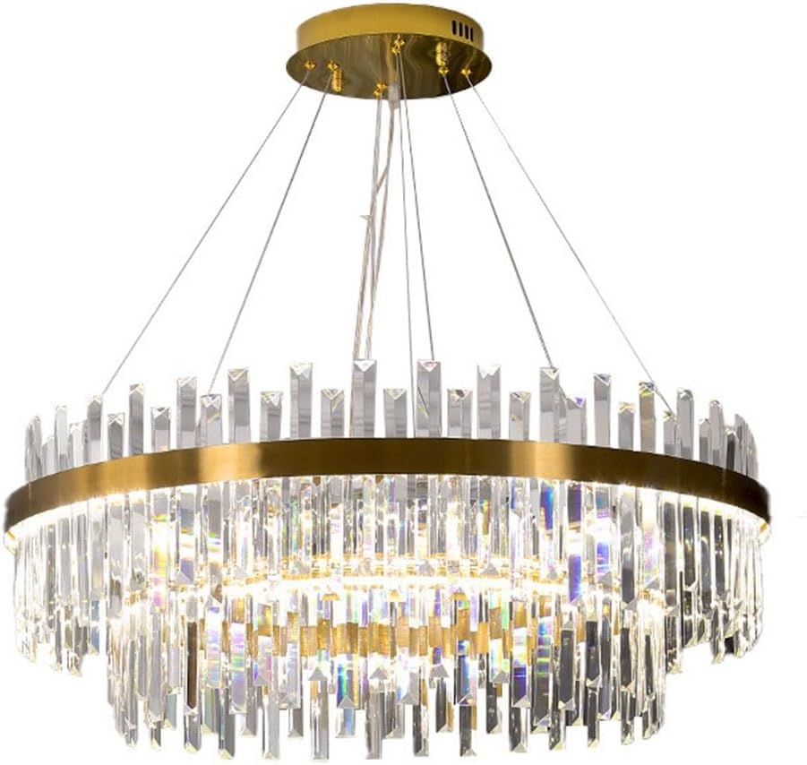 Modern Crystal Chandelier for Dining Room,Brass Gold Round Crystal Raindrop Chandelier, Large 2-Tiers K9 Crystal Pendant Light Fixture for Entryway Foyer Living Room Bedroom - Image 5