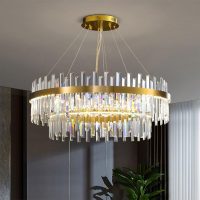 Modern Crystal Chandelier for Dining Room,Brass Gold Round Crystal Raindrop Chandelier, Large 2-Tiers K9 Crystal Pendant Light Fixture for Entryway Foyer Living Room Bedroom