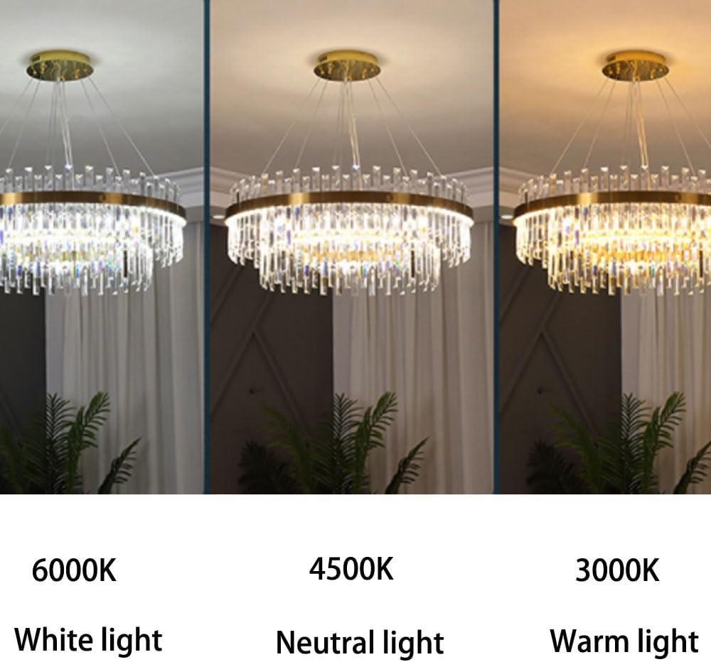 Modern Crystal Chandelier for Dining Room,Brass Gold Round Crystal Raindrop Chandelier, Large 2-Tiers K9 Crystal Pendant Light Fixture for Entryway Foyer Living Room Bedroom - Image 3