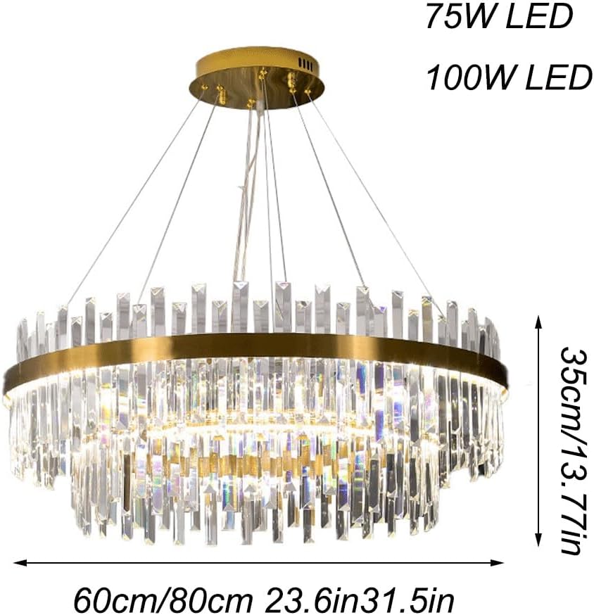 Modern Crystal Chandelier for Dining Room,Brass Gold Round Crystal Raindrop Chandelier, Large 2-Tiers K9 Crystal Pendant Light Fixture for Entryway Foyer Living Room Bedroom - Image 2