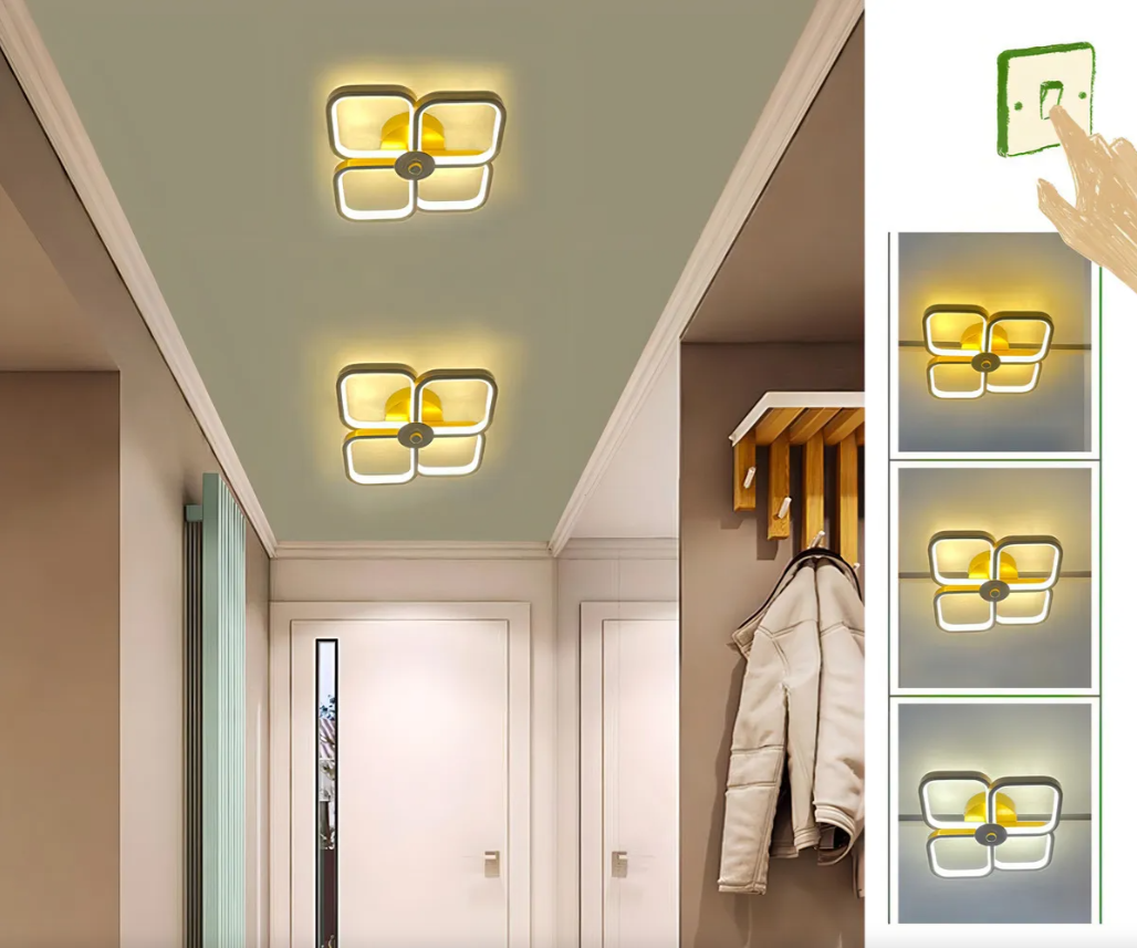HOUZEE LED 4 Squares Gold Creative Fashion Ceiling Lights 30W (Cold White Light) - Image 2