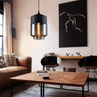 Modern Ribbed Clear Glass Pendant Light Metal Cage Industrial Hanging Lamp E27