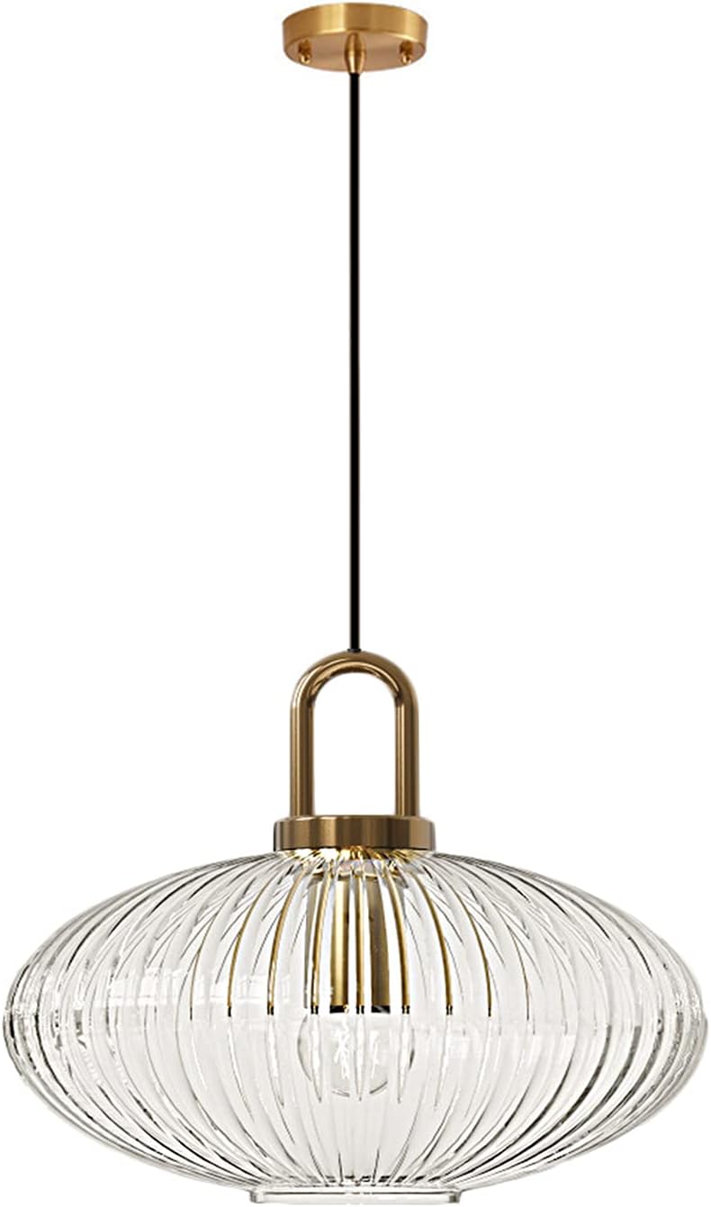 Debbte Industrial Vintage Pendant Lighting with Ribbed Glass Lamp Shade and Bronze Finish, (Transparent, 11.8") - Image 3