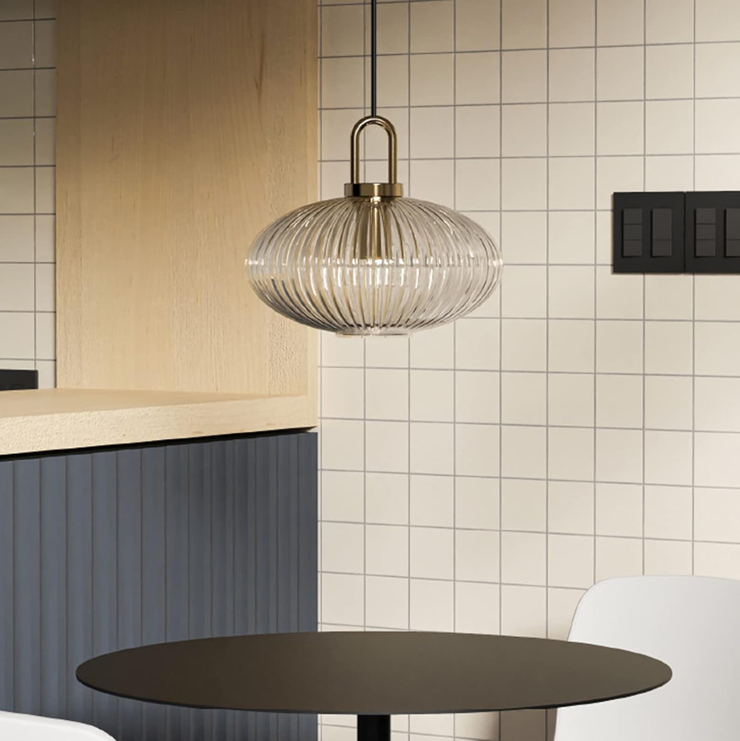 Debbte Industrial Vintage Pendant Lighting with Ribbed Glass Lamp Shade and Bronze Finish, (Transparent, 11.8") - Image 2