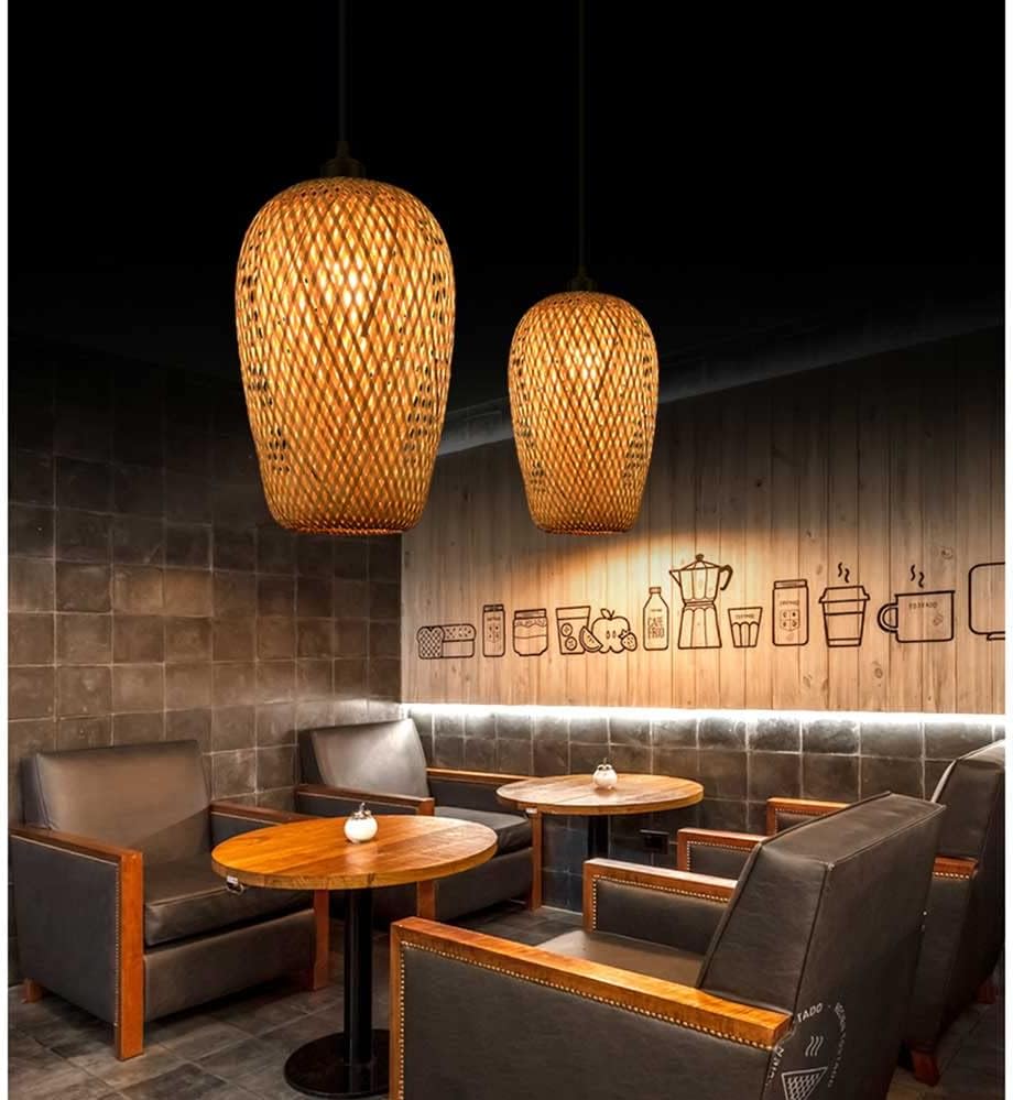 Natural Wicker Hanging Lamp Chinese Restaurant Industrial Chandelier Geometric Bamboo Hollow Pendant Lamp Rustic Ceiling Hanging Light for Kitchen Island Bedroom Dining Room Hallway Sharing - Image 6