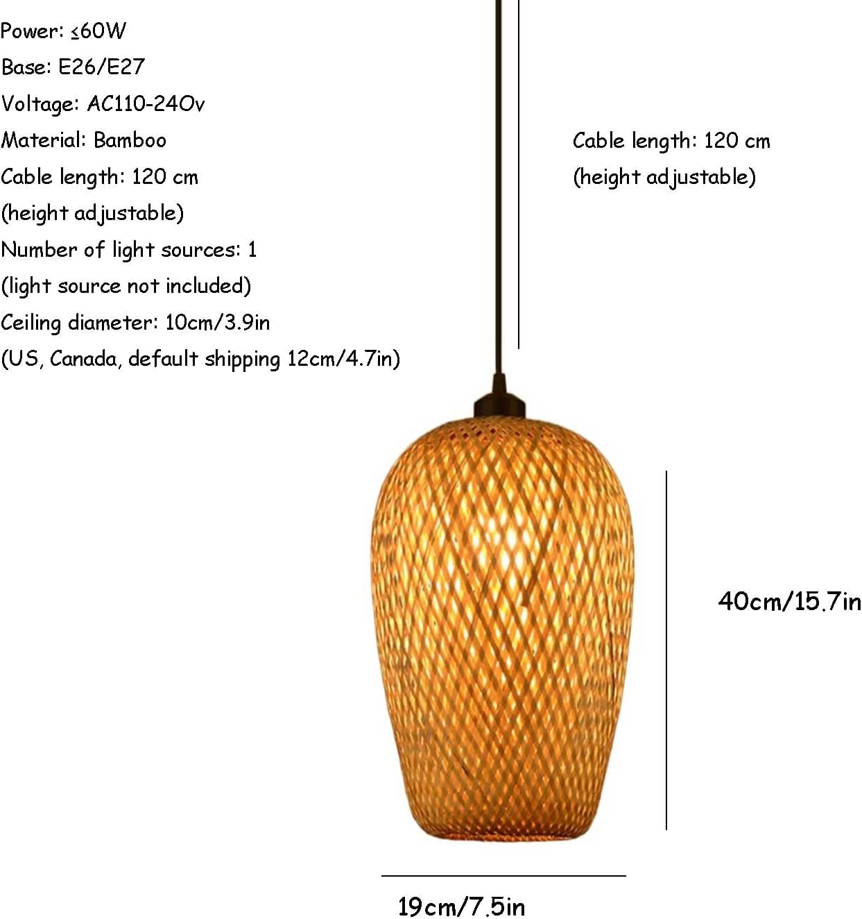 Natural Wicker Hanging Lamp Chinese Restaurant Industrial Chandelier Geometric Bamboo Hollow Pendant Lamp Rustic Ceiling Hanging Light for Kitchen Island Bedroom Dining Room Hallway Sharing - Image 4