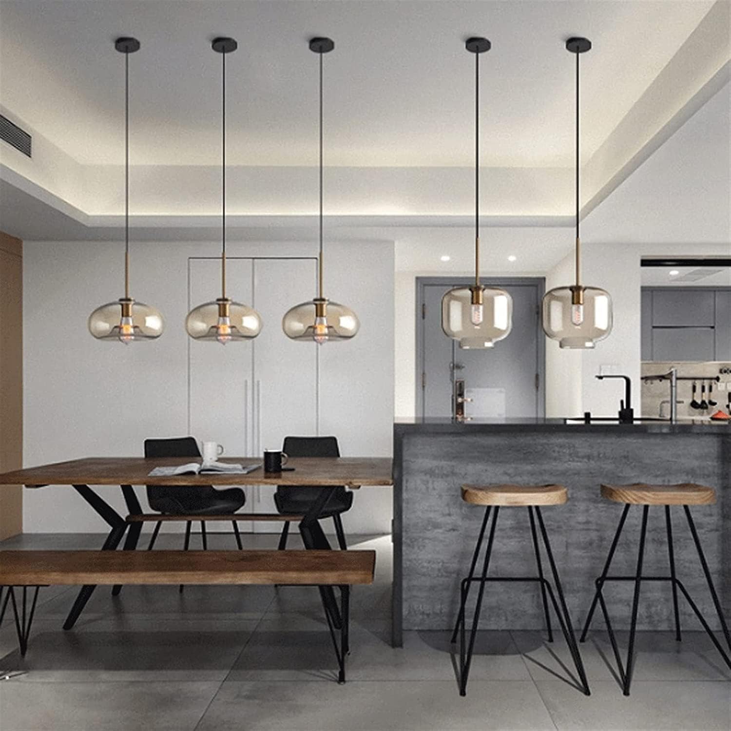 LED Modern Pendant Light, Pendant Lights Creative Glass Pendant Light Industrial Metal Base Clear Glass Round Ball Shade Hanging Lamp - Retro Loft Ceiling Lights - Image 2