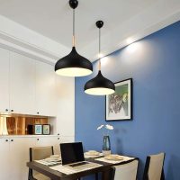 Modern Metal During Light,Shade Chandelier Lighting Base With Wood,Simple Style Hanging Lighting Fixtures,For Restaurants Coffee Shop Pub-Black