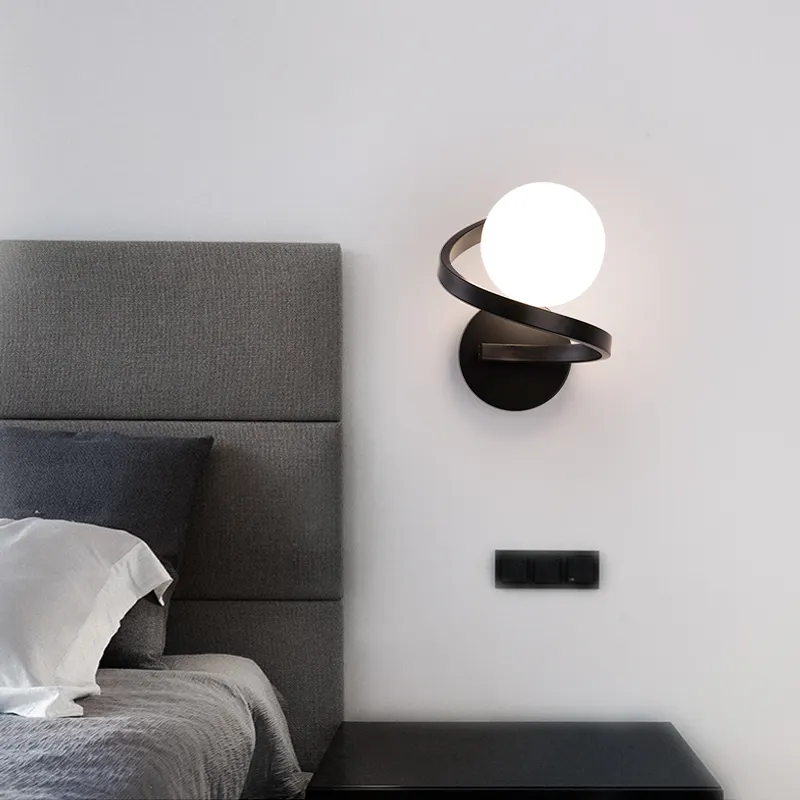 Glass ball Cover E27 iron wave Creative stair bedside corridor lamp - Image 2