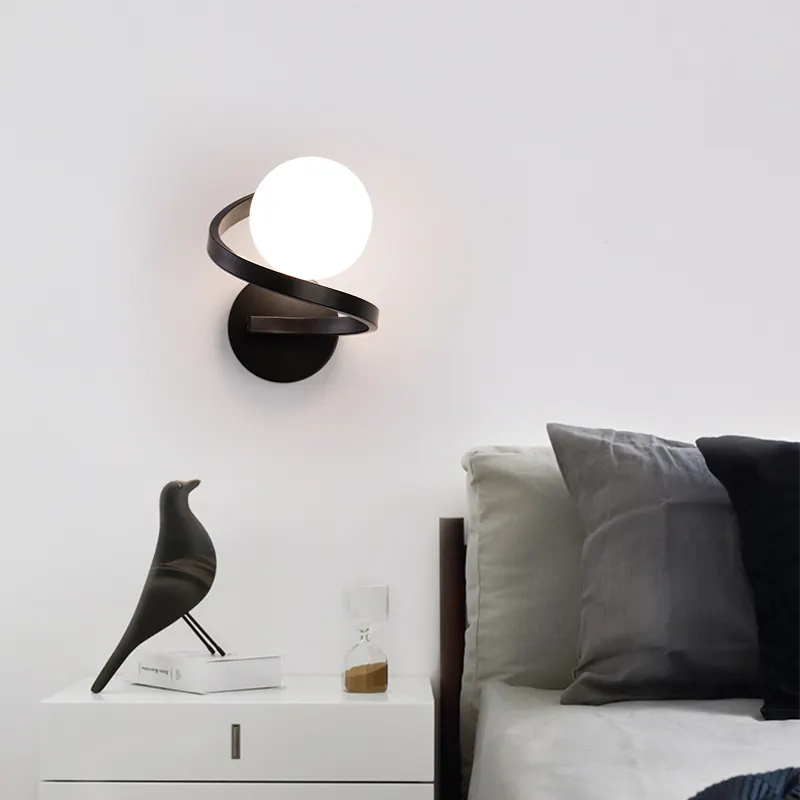 Glass ball Cover E27 iron wave Creative stair bedside corridor lamp