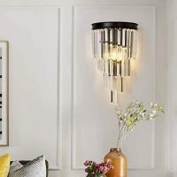 Modern Crystal Wall Lights 2-Lights Black Wall Sconce Lamp 4-Tiers Crystal Wall Mounted Bedside Light E14*2 Wall Light Fixture for Living Room Bedroom Stairway