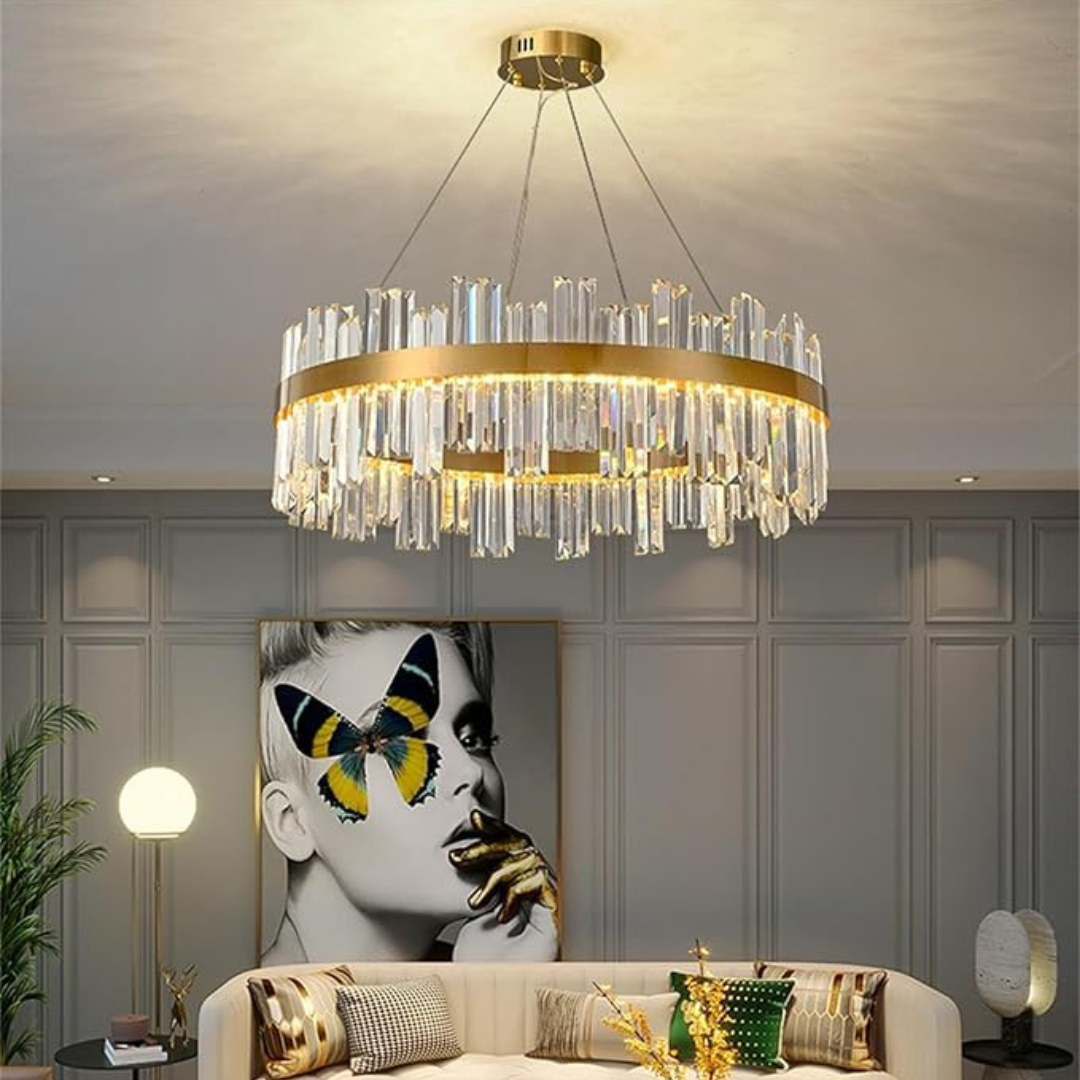 Light Luxury Crystal Showroom Scandinavian Gold Round LED Crystal Chandelier 60cm