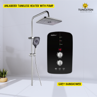Black Anlabeier Tankless Water Heater with Inbuilt pump + Grey Rainshower