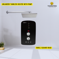 Black Anlabeier Tankless Water Heater with Inbuilt pump + Wall Square Overhead Shower