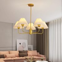 Gold Chandelier with Pleated White Lampshade Sputnik Chandelier Pendant Light Ajustable Pendant Ceiling Pendant for Dining Room Living Room Kitchen-Copper 90 * 30cm