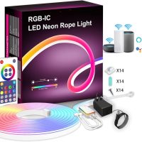 RGBIC Neon Rope Light: 5M 300LED WiFi Neon LED Strip Light 12V with Music Sync, DIY LED Rope Lights with Remote, Tuya/Smart Life App Control, Works with Alexa and Google Assistant, 5 Meters