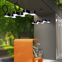 Wavy Large Iron Chandelier with Matte Acrylic Shade Hanging Light for Office| Dining |Room Living Room (Color : Black)