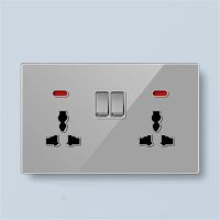 13A Twin Socket Grey Tempered Glass Panel Socket