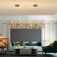 Scandinavian Light Luxury Long Crystal Chandelier,Light Luxury Modern Living Room Art Chandelier,Dining Room Lamp,Bedroom Lamp,Bar Lamp,Hotel Lamp,Coffee Shop Lamp.-Gold and crystal