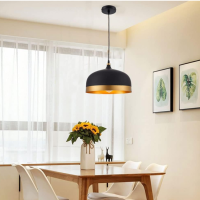 Black and Gold Dome Pendant Light, Modern Matte Black Elier Ceiling Hanging Lamp for Dining Room, Entryway, Cafe, Bar, Living Room, Bedroom
