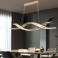 Modern Pendant Lighting LED Chandelier Linear Wave Dining Table Light Fixture Spiral Hanging Lamp 3000K Chandeliers for Kitchen Island Breakfast Area Living Room Restaurant Star of Light