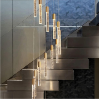 Crystal Pendant Lamps - Modern Stair Chandelier Light | Luxury Villa Living Room Lamp - Long Chandelier for Duplex Building