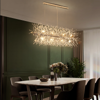 Nordic Led Chandelier Lighting Living Room Rectangle Snowflake Chandelier Lamp Round Crystal Pendant Light for Dining Room
