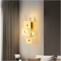 For living room bedroom Modern luxury brass finish rectangular clear crystal LED wall lamp