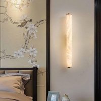 Cylindrical Stone Wall Lamp Brass Base Alabaster Wall Lighting For Living Room Bedroom Restaurant Kitchen Hallway