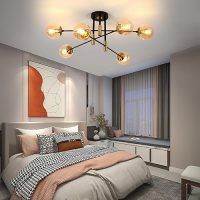 6 Light Modern Sputnik Chandeliers with Glass Globes, Black and Gold Sputnik Ceiling Light Fixture for Dining Room Kitchen Island Living Room