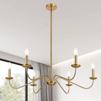 Modern Chandelier, 42" Wide Soft Gold Chandelier, Rustic Curved Arms, 8 Light Fixture for Dining Room, Living Room, Home, Foyer, Kitchen Island