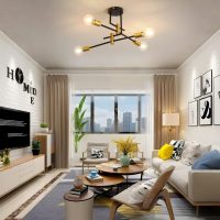 4 Lights Flat Black and Gold Modern Sputnik Chandelier Ceiling Lights, E26 Industrial Metal Semi-Flush Mount Ceiling Light for Bedroom, Dining Room, Living Room, Kitchen