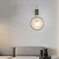 Modern Simple Bedside Wall Sconce Ring LED Wall Lamp Indoor Gold+Black Long Wall Light Fixture Silica Gel Shade, Aluminum Postmodern Art Sconces for Bedroom Living Room Hallway Aisle