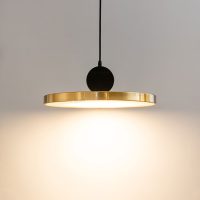 LED Gold Pendant Ceiling Lights, 3000K - Modern Dining Room Chandelier with Warm Light, Height Adjustable Decorative Bedside Lighting, Hanging Lighting Fixture, for Hallway, Bar, I