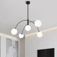 Fulesi Mid Century Chandelier Black Ceiling Light 5 Light Sputnik Light Fixture with White Glass Globe Adjustable Modern Sputnik Chandelier for Dining Room Kitchen Bedroom…