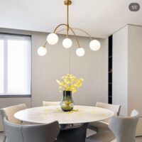 Light 5-Light Glass Globe Lights Mid Century Modern Sputnik Chandelier for Dining Room Kitchen Bedroom Lighting Fixture