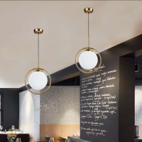 Nordic Creative Golden Round Light Frame Pendant Light Transparent Glass Lampshade