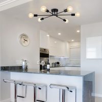Black Half-Flush Mount Ceiling Light, 6 Lamps, Brass Modern Satellite Chandelier Light,
