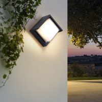 Square LED Wall Light Outdoor IP54 Opal Diffuser Warm White 12w Modern Black Wall Sconce