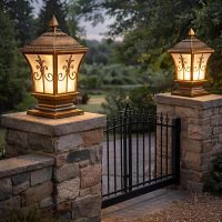 Anique Gold Outdoor Gate Post Light | Waterproof Garden & Pathway Bollard Lamp for Entryway, Corridor & Terrace | Warm LED Landscape Light