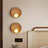 Round Resin Wall Lamp with Glass Globe Shade, Bedroom Bedside Wall Lamp