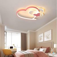 Pink Led Flush Mount Ceiling Light Modernist Butterfly Loving Heart Shape Girls Bedroom Ceiling Chandelier Lighting Fixtures for Girls Room Children Room