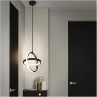Nordic Double Ring 20W LED Pendant Lamp - Adjustable Black Chandelier for Dining Room, Office, and Home Decor(24 * 27cm)