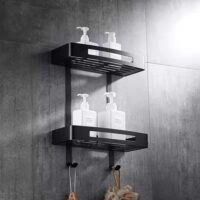 Floating Shelves Shower Caddy Bathroom Shelf | 2 Layer Square Shelves, Bathroom Wall Mounted Shower Shelves